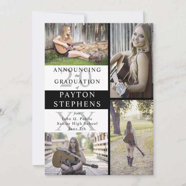 Buffalo Checks Photo Black | White Graduation Announcement (Front)