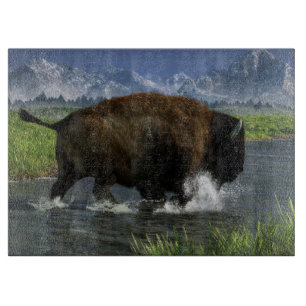 Buffalo Crossing a River Cutting Board