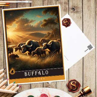 Buffalo | Cute Family Vintage Animal Postcard