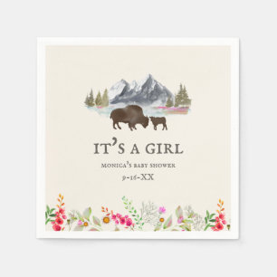 Buffalo Floral Mountains Girl Baby Shower Napkin