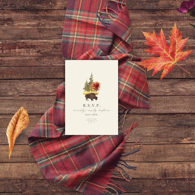 Buffalo Foliage Script Fall Wedding  RSVP Card (Creator Uploaded)