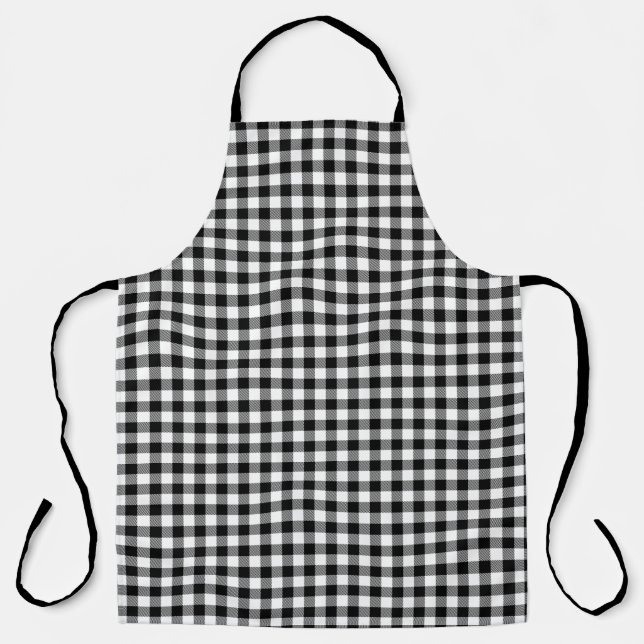 Buffalo Gingham Black And White Check Plaid Apron (Front)