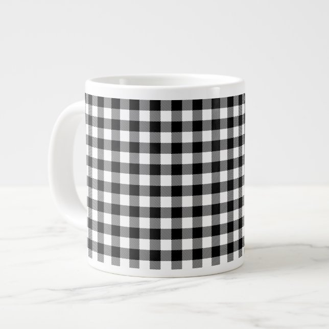 Buffalo Gingham Black And White Check Plaid Therma Large Coffee Mug (Front Left)