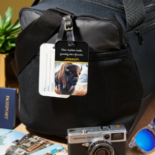 Buffalo Grazing in Mountain Valley Luggage Tag