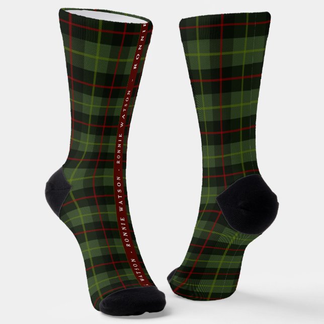 Buffalo Green Plaid Personalised Name Christmas Socks (Angled)