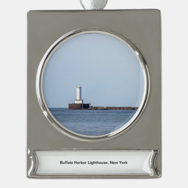Buffalo Harbour Lighthouse Silver Plated Banner Ornament (Front)