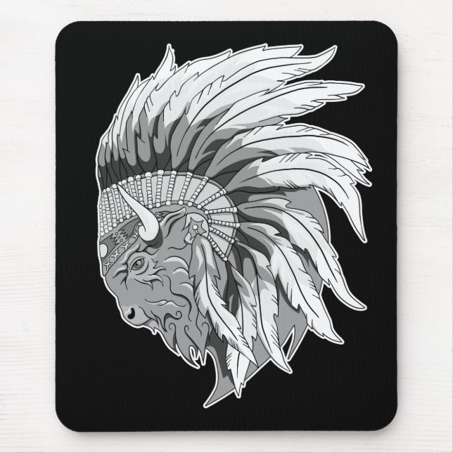 Buffalo Head With indian Headdress Mouse Mat (Front)