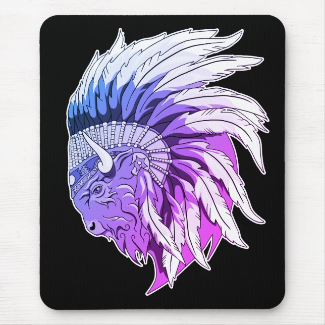 Buffalo Head With indian Headdress Mouse Mat (Front)