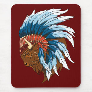 Buffalo Head With indian Headdress Mouse Mat