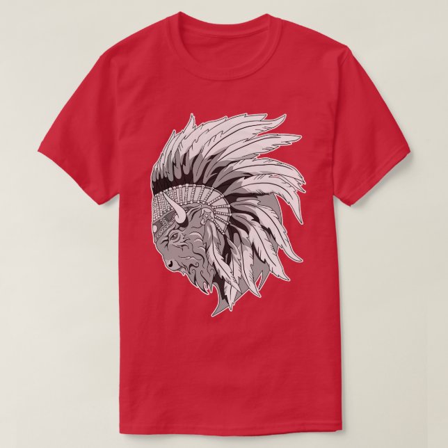 Buffalo head with indian headdress T-Shirt (Design Front)