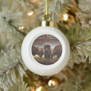 Buffalo Herd Ceramic Ball Christmas Ornament
