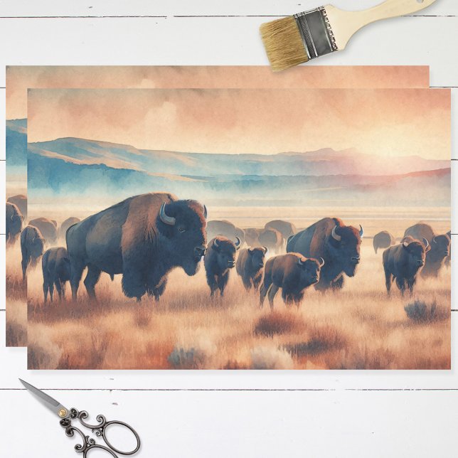 Buffalo Herd Watercolor Bison Decoupage Tissue Paper (Creator Uploaded)