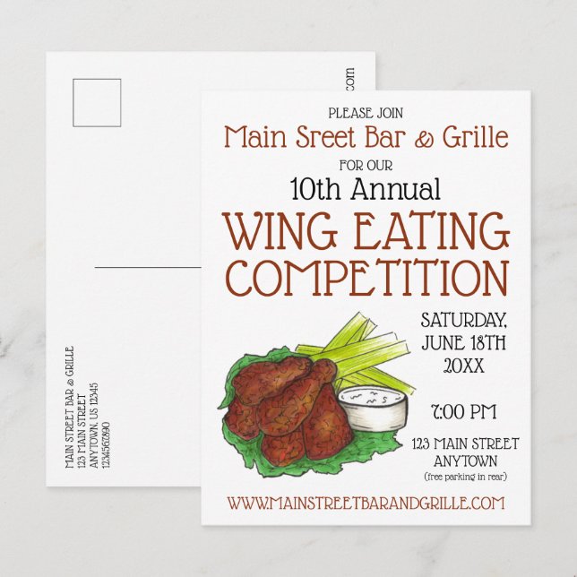 Buffalo Hot Chicken Wings Wing Eating Competition Invitation Postcard (Front/Back)