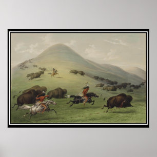Buffalo Hunt by Native Americans Vintage Poster