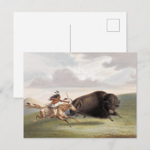 Buffalo Hunt, Chase (1884) chromolithograph art by Postcard