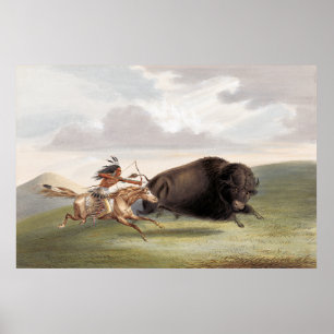 Buffalo Hunt, Chase (1884) chromolithograph art by Poster