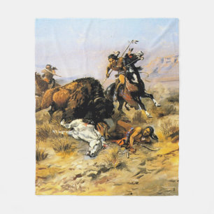 “Buffalo Hunt” Cowboy Art by Charles Russell Fleece Blanket