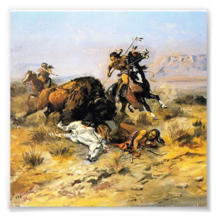 “Buffalo Hunt” Cowboy Art by Charles Russell Photo Print