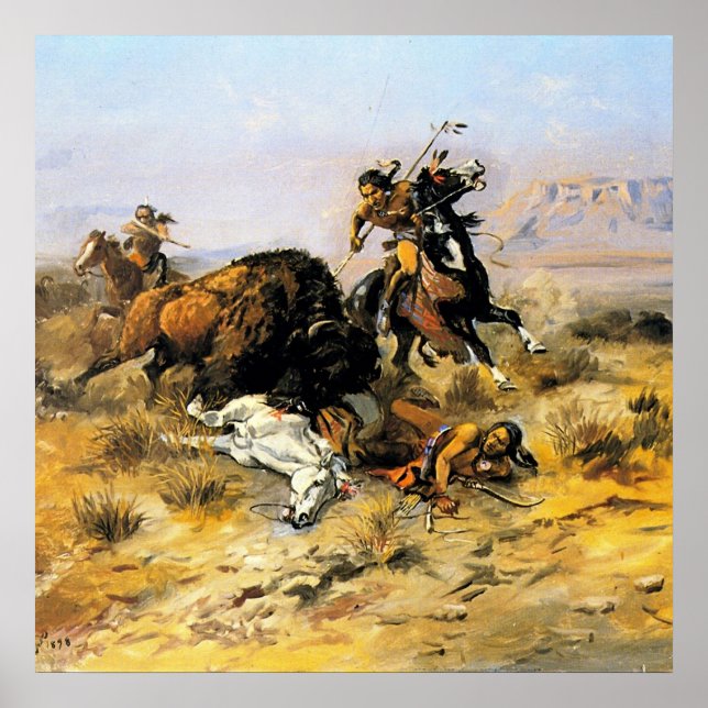 “Buffalo Hunt” Cowboy Art by Charles Russell Poster (Front)