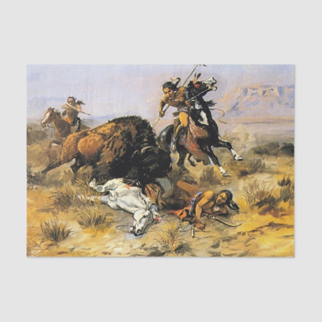 “Buffalo Hunt” Cowboy Art by Charles Russell Tissue Paper (Front)