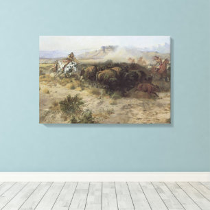 Buffalo Hunt No. 26 by CM Russell, Vintage Indians Canvas Print