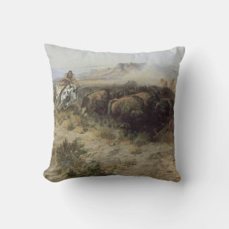 Buffalo Hunt No. 26 by CM Russell, Vintage Indians Cushion