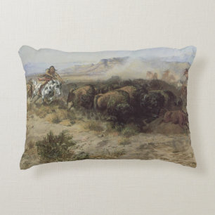 Buffalo Hunt No. 26 by CM Russell, Vintage Indians Decorative Cushion
