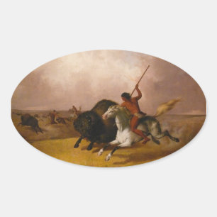 Buffalo Hunt on the Southwestern Plains - 1845 Oval Sticker