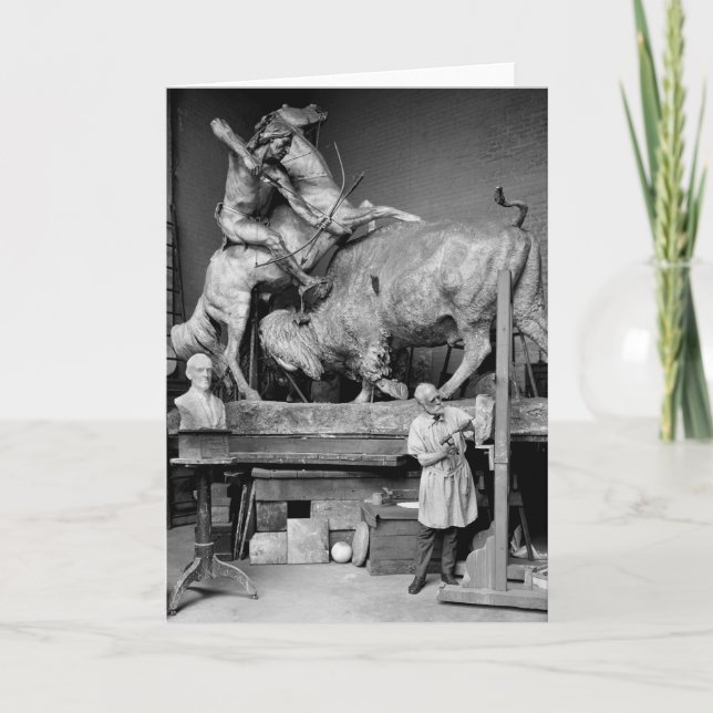 Buffalo Hunt Sculpture, early 1900s Card (Front)