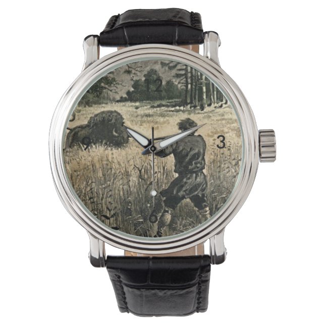 Buffalo Hunt Wild West Frontiersman Nature Art Watch (Front)