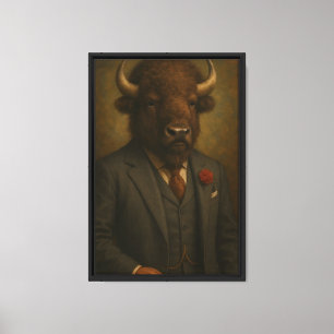 Buffalo in Classic Suit Art Canvas Print