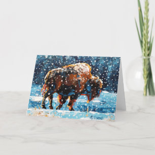 Buffalo in Snow Folded Greeting Card Winter Snow