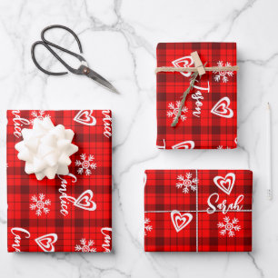 Buffalo Love Hearts Snowflakes Personalised Wrapping Paper Sheet