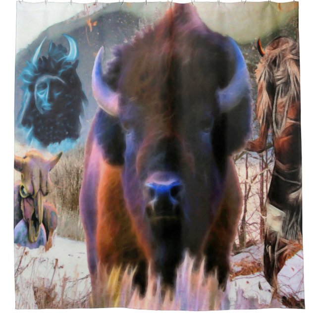 Buffalo Medicine Native American Shower Curtain (Front)