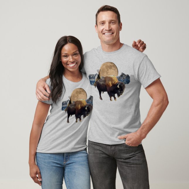 Buffalo, Moon & Tipi Wildlife Art T-Shirt (Unisex)