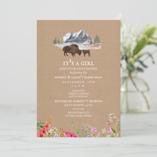 Buffalo Mountain Wildflower Baby Shower Cardstock Invitation (Standing Front)
