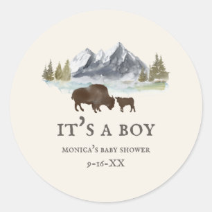 Buffalo Mountains Baby Shower Classic Round Sticker