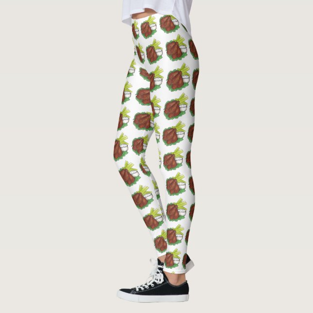 Buffalo New York BBQ Chicken Wings Celery Foodie Leggings (Left)