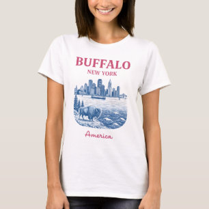 Buffalo New York Cute Pastel Skyline City Art T-Shirt