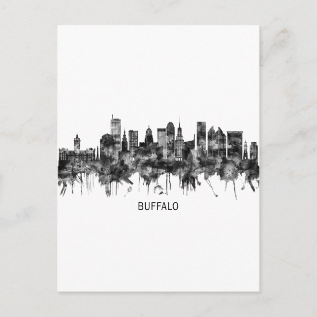 Buffalo New York Skyline BW Holiday Postcard (Front)