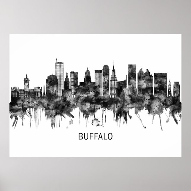Buffalo New York Skyline BW Poster (Front)