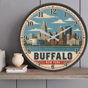 Buffalo New York Skyline Large Clock