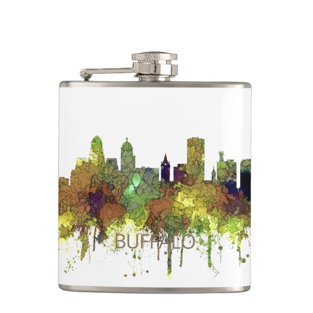 Buffalo New York Skyline SG - Safari Buff Hip Flask (Front)