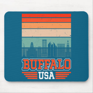 Buffalo New York Usa Retro Vintage Sunset Skyline Mouse Mat
