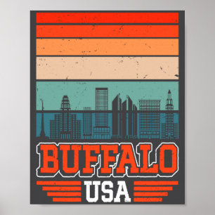 Buffalo New York Usa Retro Vintage Sunset Skyline Poster
