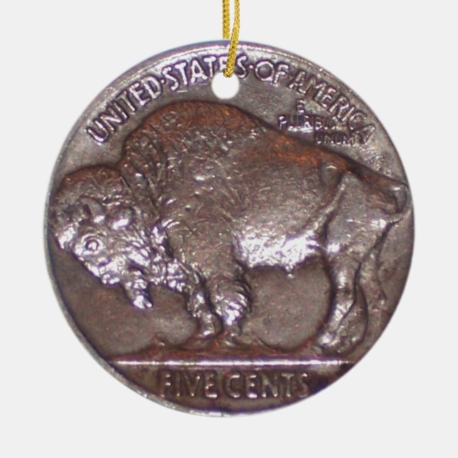 Buffalo Nickel Ceramic Tree Decoration (Front)
