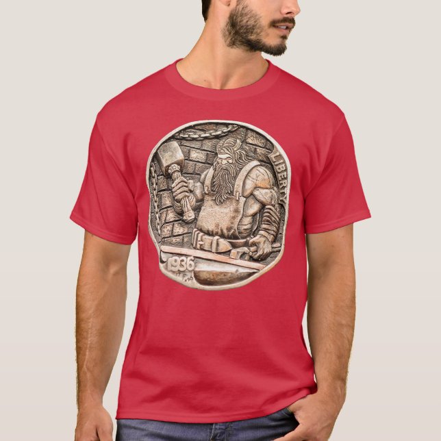 Buffalo Nickel Hobo Coin Viking Blacksmith Forge T-Shirt (Front)