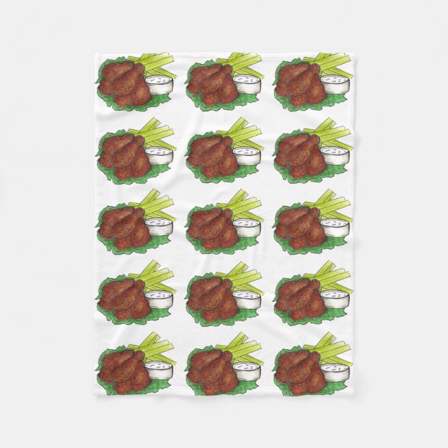 Buffalo NY BBQ Hot Chicken Wings Celery Foodie Fleece Blanket (Front)