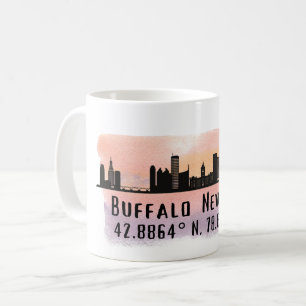 Buffalo NY City Skyline Latitude and Longitude  Coffee Mug