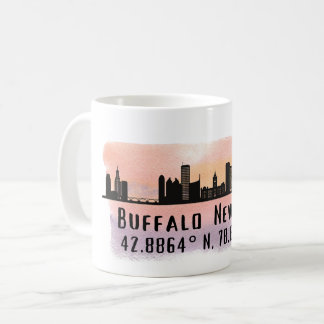 Buffalo NY City Skyline Latitude and Longitude Coffee Mug